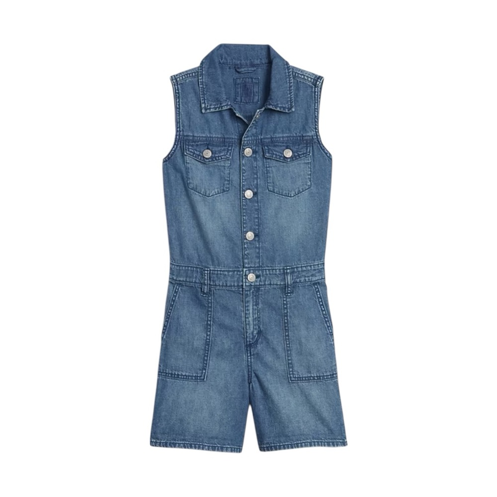 GAP Denim Sleeveless Romper Button Front‎ Blue Wash Girls XXL / Women’s XS-S